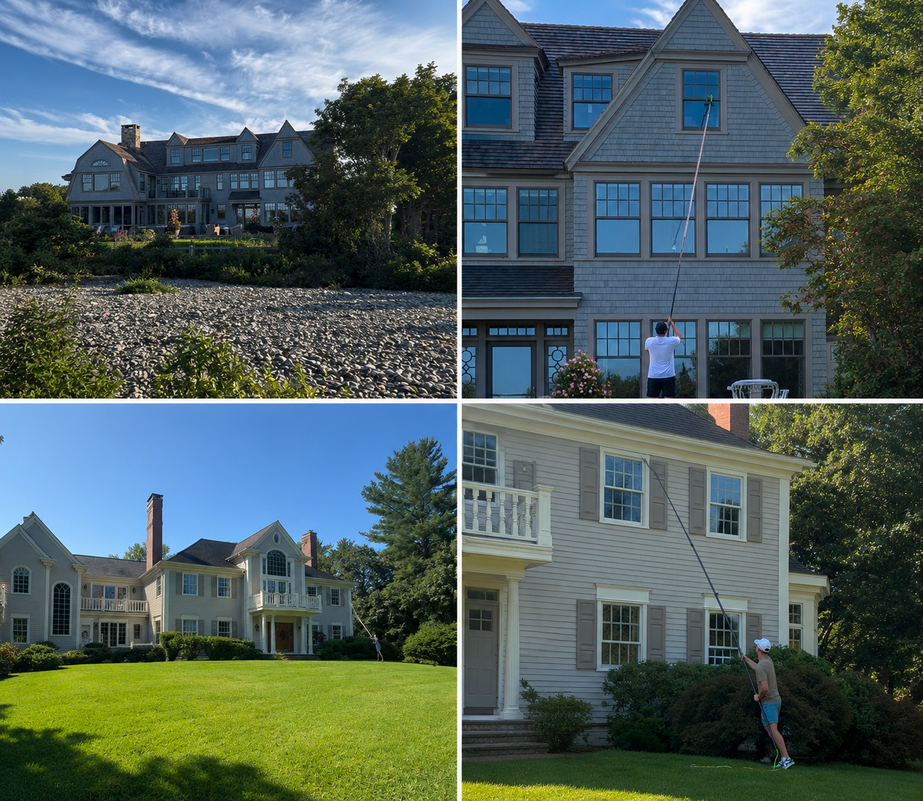 Collage of recent Shark Home Services window cleaning projects on the South Shore